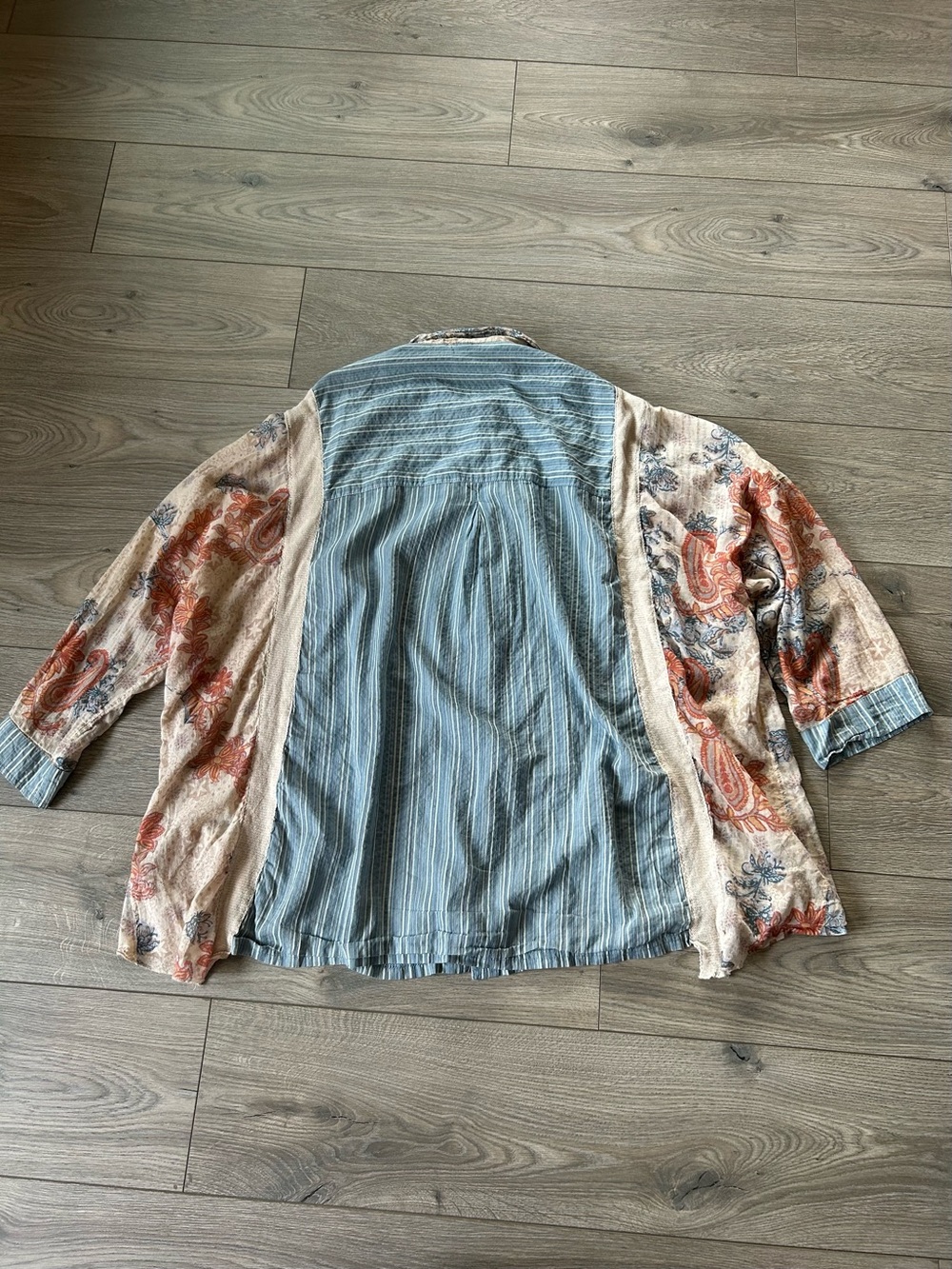 Free People Lucky In Love Mixed Media Oversized Boho Shirt Size Large - Picture 5 of 14
